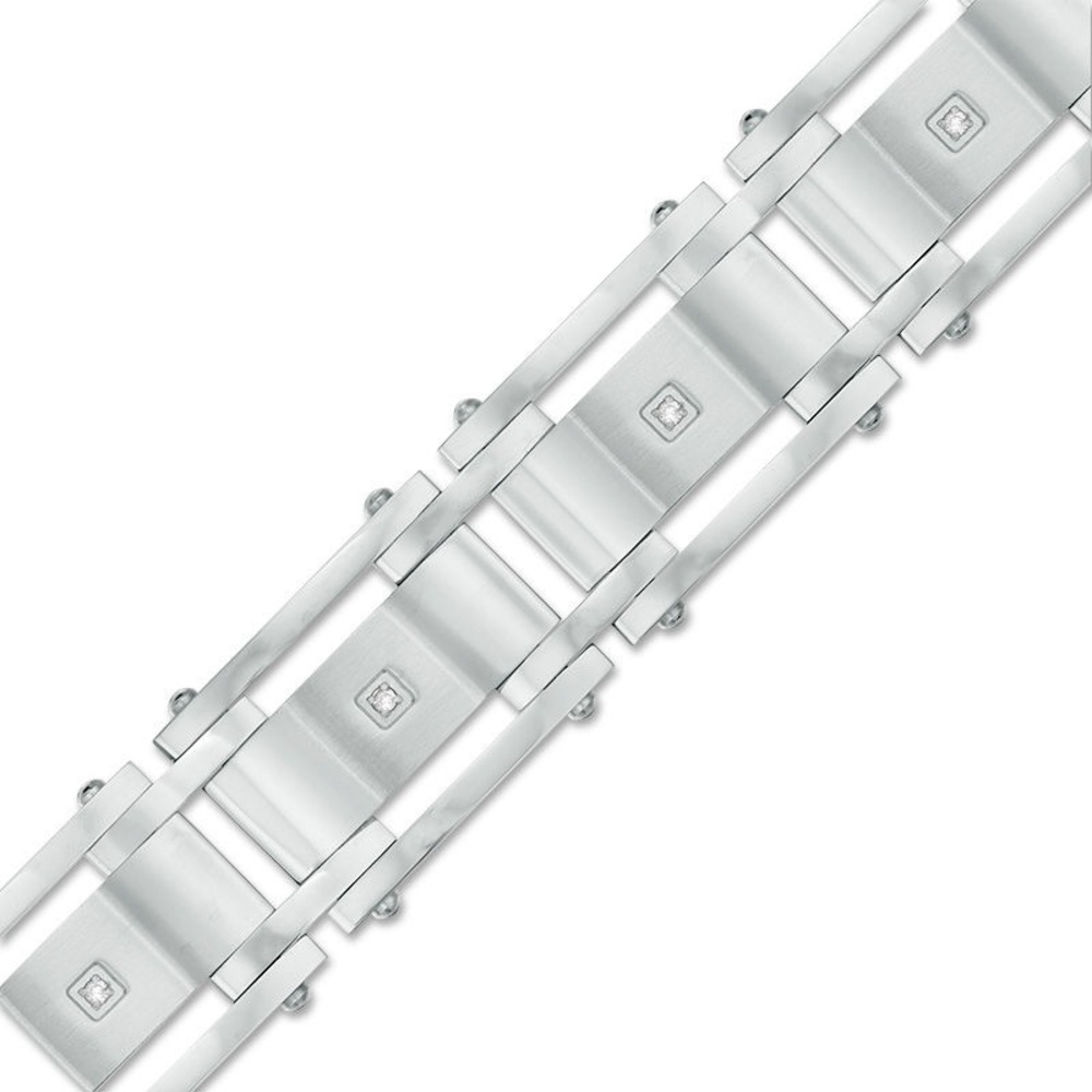 BRAND NEW Men’s 1/20 CT. T.W. Diamond Rectangle Link Bracelet in Stainless Steel